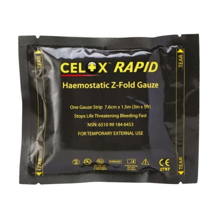 Opatrunek Hemostatyczny Celox RAPID GAUZE Z-Fold (przód)