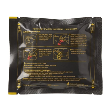 Opatrunek Hemostatyczny Celox RAPID GAUZE Z-Fold (tył)