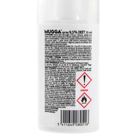 Środek na Owady Mugga 9,5% DEET Spray 75 ml - tył