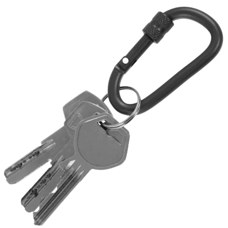 Karabińczyk taktyczny MFH 60mm z blokadą skręcaną - Czarny mat (zaprezentowany z kluczykami)