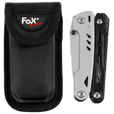 Multitool Fox Outdoor 7w1 ze Stali nierdzewnej - Zestaw bitów i krzesiwo - (czarno-srebrny) - złożony + etui