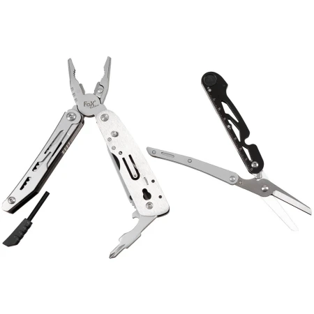 Multitool Fox Outdoor 7w1 ze Stali nierdzewnej - Zestaw bitów i krzesiwo - (czarno-srebrny)