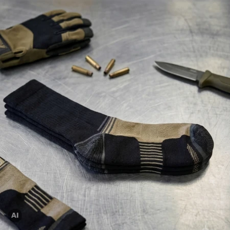 Letnie skarpety wojskowe Wojsk Specjalnych WS Kevlar Coolmax - Filmar Factory, rozmiar (27-28) - położone na stole