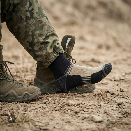 Letnie skarpety wojskowe Wojsk Specjalnych WS Kevlar Coolmax - Filmar Factory, rozmiar (27-28) - założone na stopie