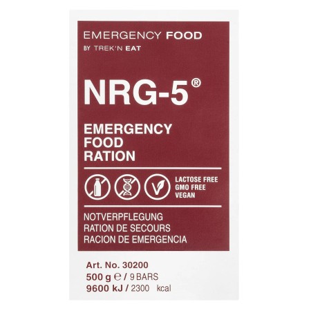 Racja żywnościowa NRG-5 - Emergency Food Ration 500 g - czerwony prostokątna racja - Wegańska