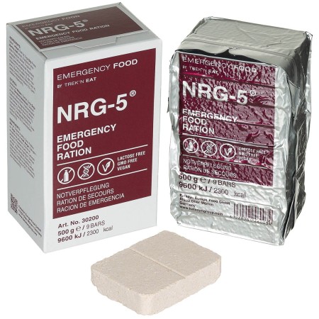Racja żywnościowa NRG-5 - Emergency Food Ration 500 g - czerwony prostokątna racja - Wegańska - 9 skompresowanych batonów