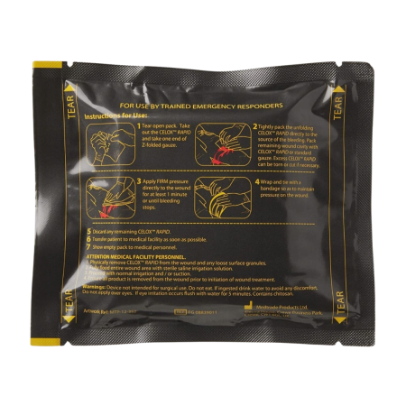 Opatrunek hemostatyczny Celox RAPID GAUZE Z-Fold 1,5m x 7,6cm Gaza Chitosan - widok z tyłu