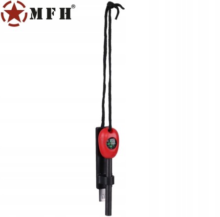 Krzesiwo Ferrocerowe z Kompasem Turystyczne Survivalowe MFH - złożone ze zwiniętym sznurkiem