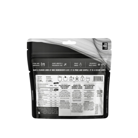 Danie liofilizowane Foodpack LYOFOOD penne alla bolognese 370g Polska produkcja - opakowanie (tył)
