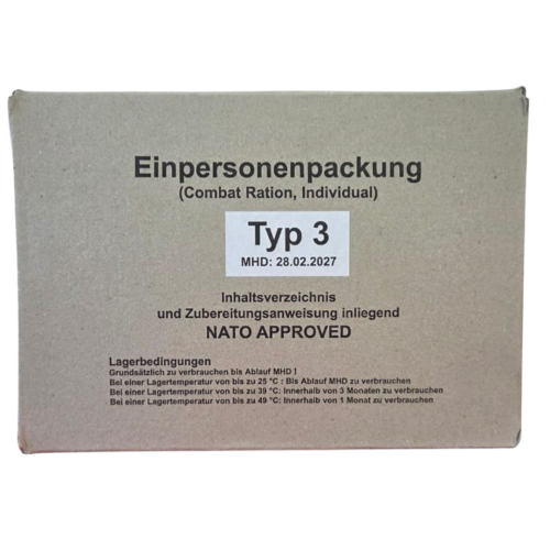 Przejdź do produktu Niemiecka Wojskowa Racja Żywnościowa 24h EPA Bundeswehr (Typ 1-6) data 2027