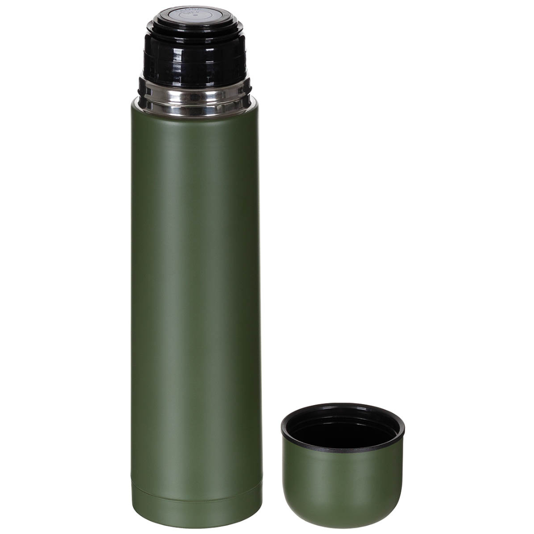 Termos Turystyczny Próżniowy Fox Outdoor 1L Stal Nierdzewna - Oliwkowy Mat (otwarty)
