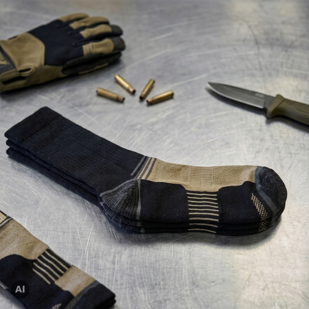 Letnie skarpety wojskowe Wojsk Specjalnych WS Kevlar Coolmax - Filmar Factory, rozmiar (27-28) - położone na stole