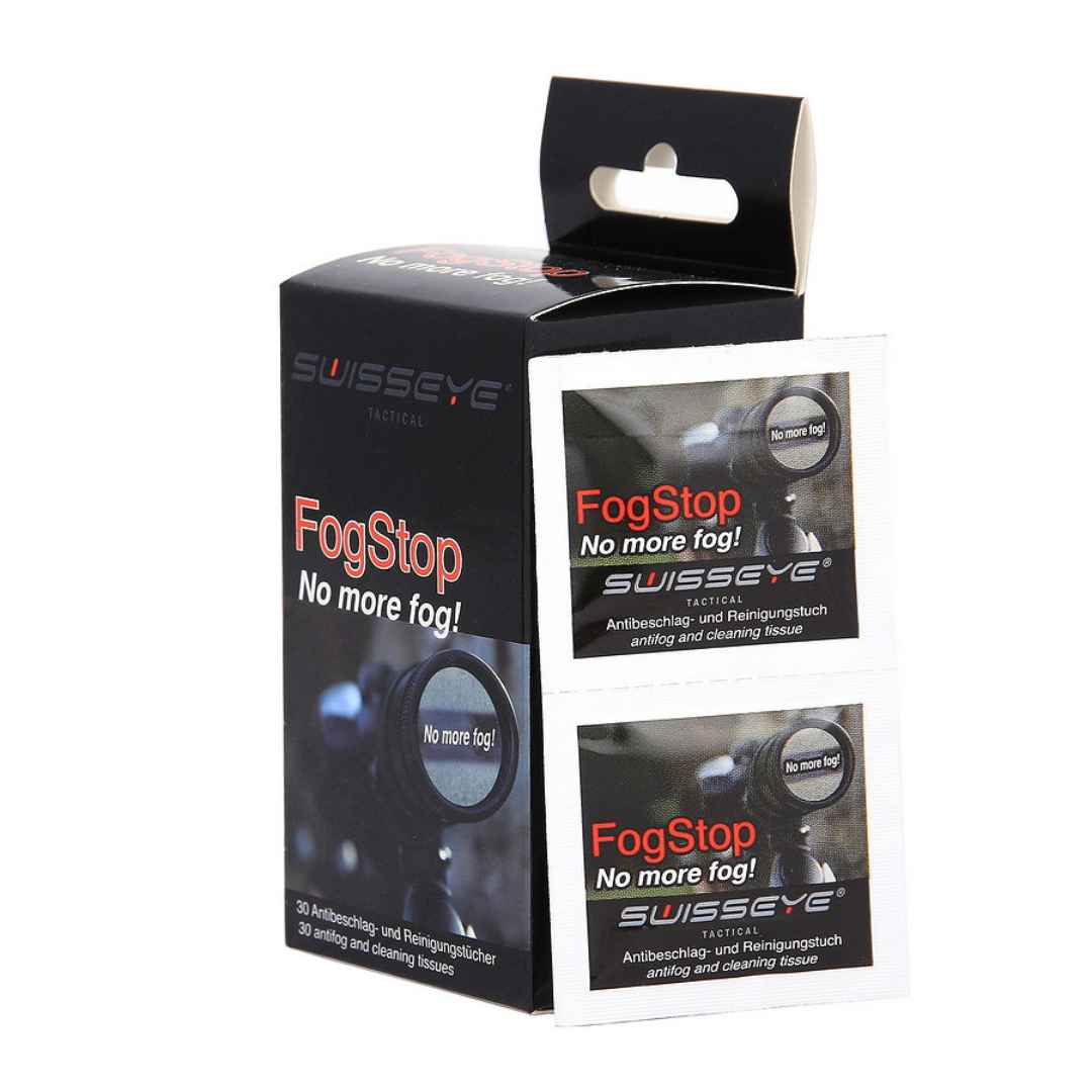 Chusteczki przeciwmgielne Swiss Eye Fog Stop (30 szt.) – anti-fog do 24h, antystatyczne (pudełko + zawartość)