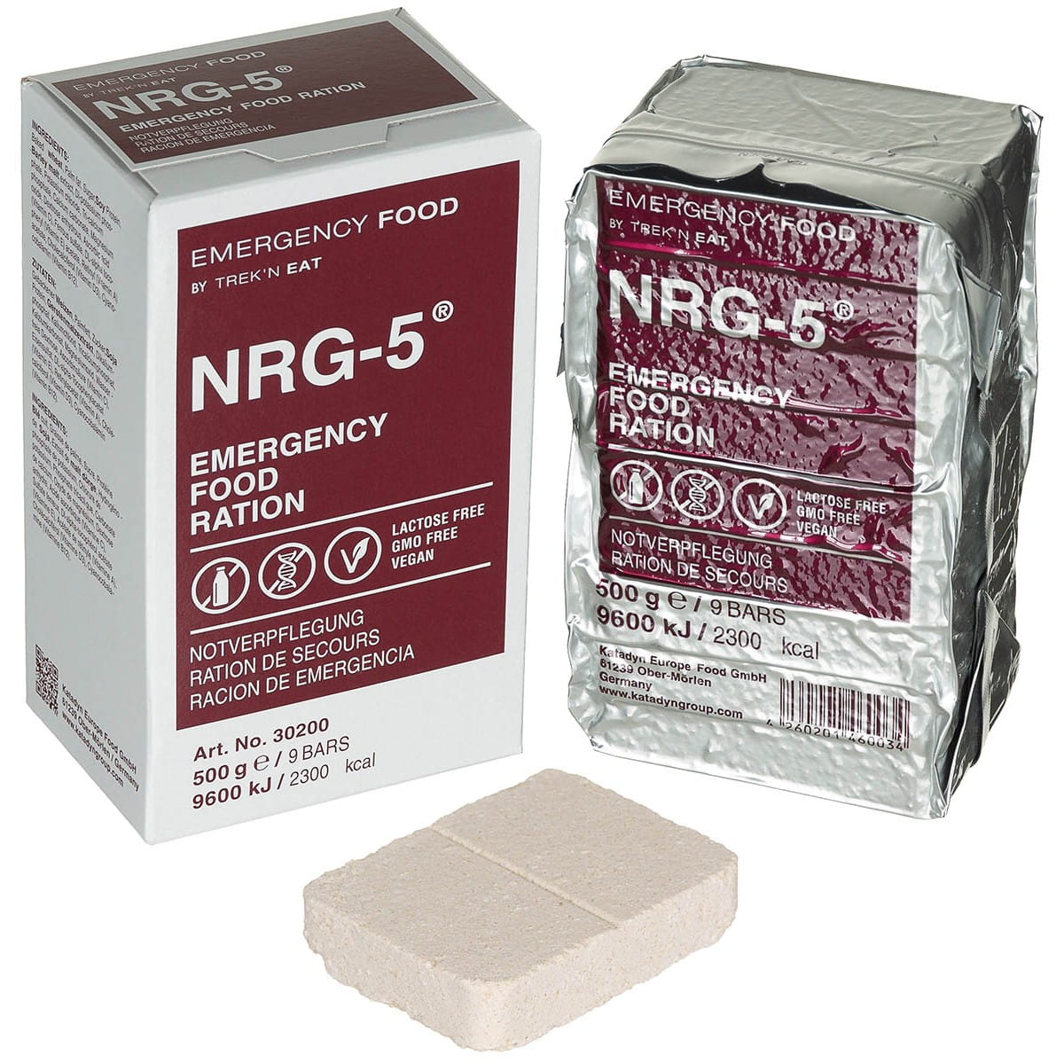 Racja żywnościowa NRG-5 - Emergency Food Ration 500 g - czerwony prostokątna racja - Wegańska - 9 skompresowanych batonów